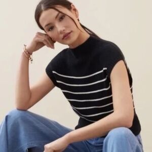 Anthropologie Maeve Mock Neck Women's Sweater Tee SIZE XXSMALL Black and White